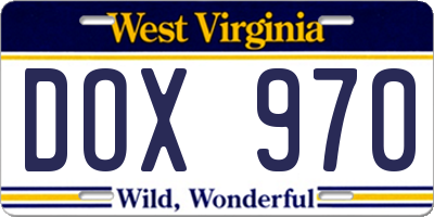 WV license plate DOX970
