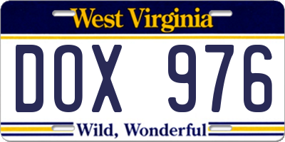 WV license plate DOX976