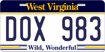 WV license plate DOX983