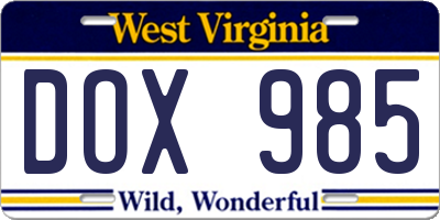 WV license plate DOX985