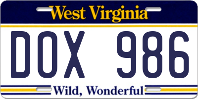 WV license plate DOX986