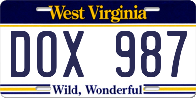 WV license plate DOX987