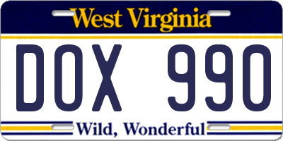 WV license plate DOX990