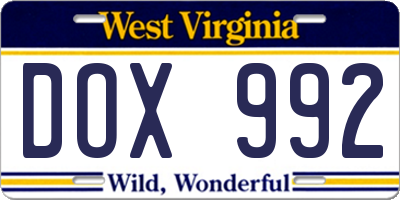 WV license plate DOX992