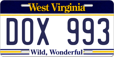 WV license plate DOX993