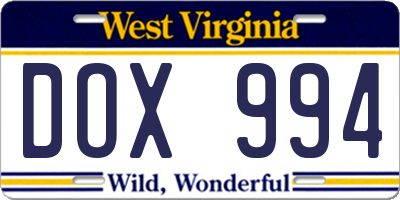 WV license plate DOX994