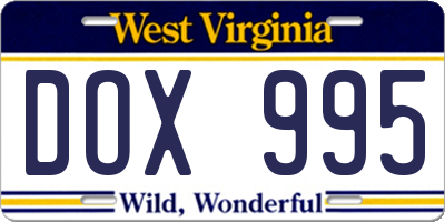 WV license plate DOX995