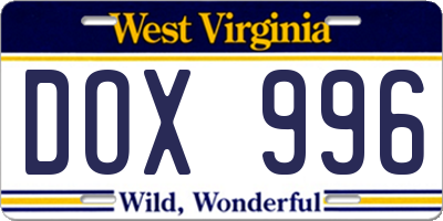 WV license plate DOX996