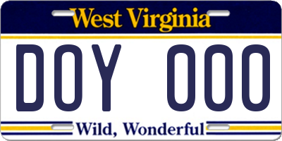 WV license plate DOY000