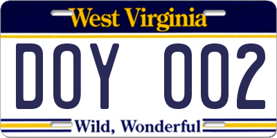 WV license plate DOY002