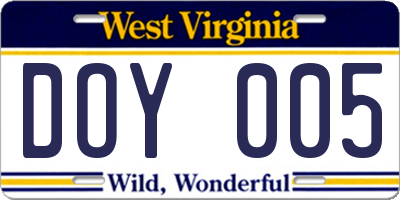 WV license plate DOY005