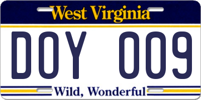 WV license plate DOY009