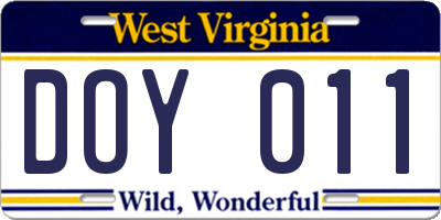 WV license plate DOY011