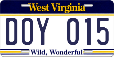 WV license plate DOY015
