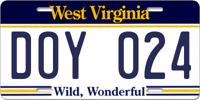 WV license plate DOY024