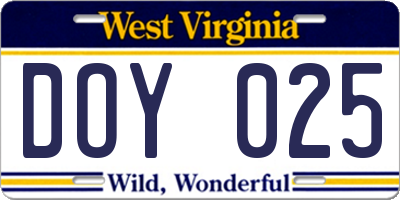 WV license plate DOY025