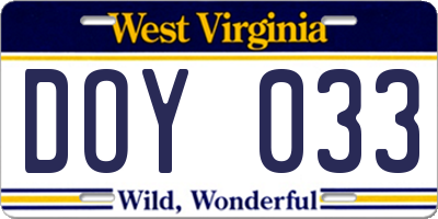WV license plate DOY033