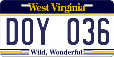 WV license plate DOY036