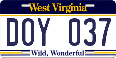 WV license plate DOY037