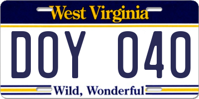 WV license plate DOY040