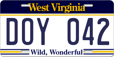 WV license plate DOY042
