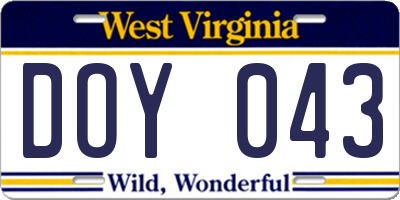 WV license plate DOY043