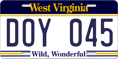 WV license plate DOY045
