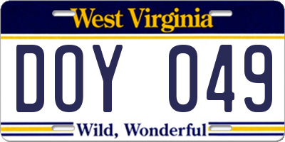 WV license plate DOY049