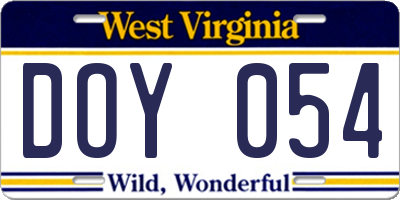WV license plate DOY054