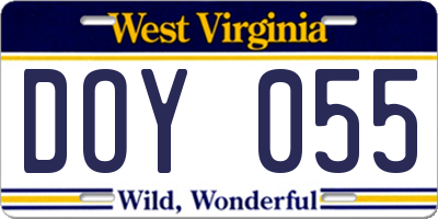 WV license plate DOY055