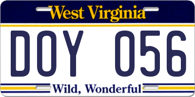 WV license plate DOY056
