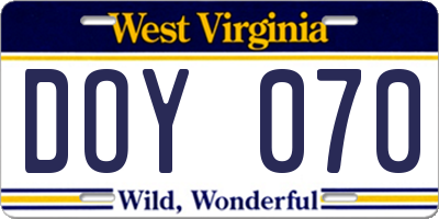 WV license plate DOY070