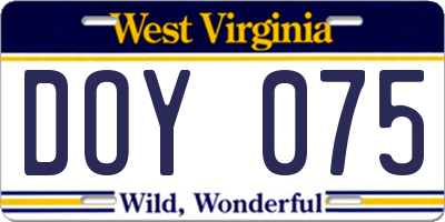 WV license plate DOY075