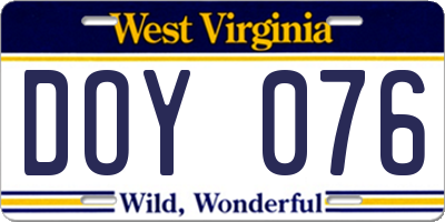 WV license plate DOY076