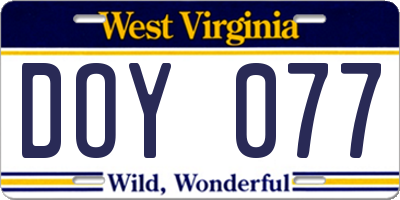WV license plate DOY077