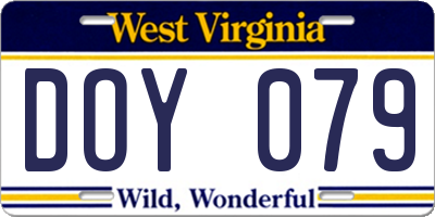 WV license plate DOY079