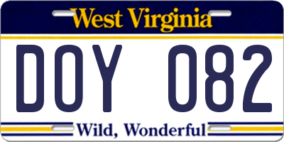 WV license plate DOY082