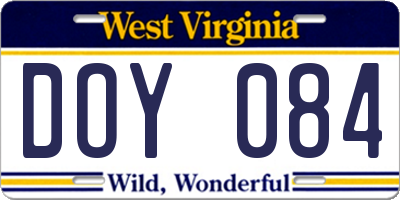 WV license plate DOY084