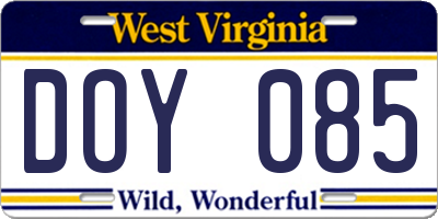 WV license plate DOY085