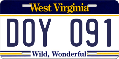 WV license plate DOY091