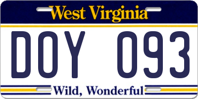 WV license plate DOY093