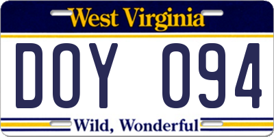 WV license plate DOY094
