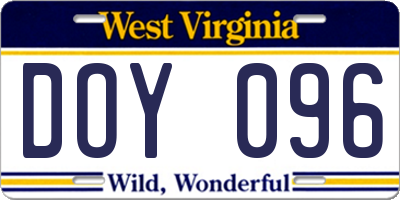 WV license plate DOY096