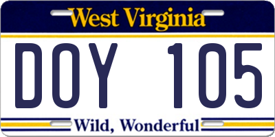 WV license plate DOY105