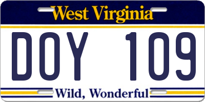 WV license plate DOY109