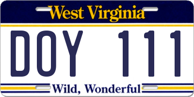 WV license plate DOY111