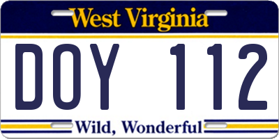 WV license plate DOY112