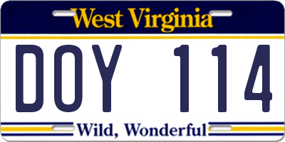 WV license plate DOY114