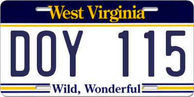 WV license plate DOY115