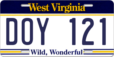 WV license plate DOY121